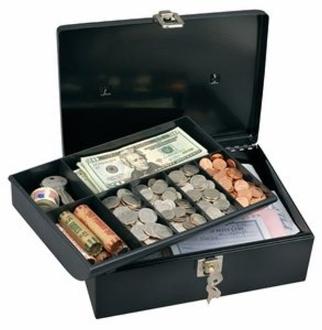 Cash Box with 7-Compartment Tray, Steel, 11 x 7 3/4 x 5, Black - Select Office Supplies