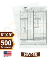 Cashier Depot HW965S Cashier's Cash Report Envelopes, 6" x 9",Open End, Premium 28lb White, Peel & Seal Flap, 500/Box
