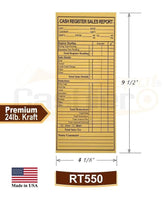 Cashier Depot RT550 Cash Register Sales Report Envelope, 4 1/8" x 9 1/2", Premium 24lb Kraft, Gum Flap, 500/Box - Select Office Supplies