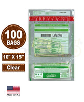 Tamper Evident Deposit Bag 10" x 15" Clear, Twin Pockets, Serialized Numbering, Barcode, Press & Seal Closure Tape 100 Bags