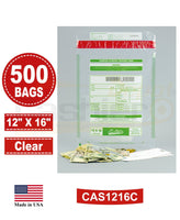 Tamper Evident Deposit Bags, 12" x 16" Clear, Serialized Numbering, Barcode, Press & Seal Void Closure Tape (500 Bags)