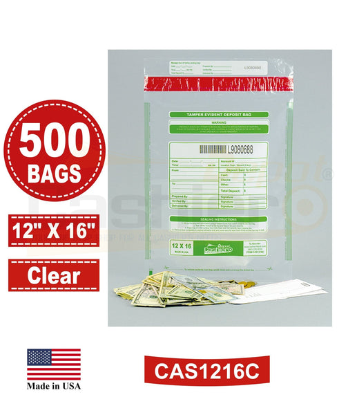 Cashier Depot Tamper Evident Deposit Bags, 12" x 16" Clear, Serialized Numbering, Barcode, Press & Seal Void Closure Tape (500 Bags) - Select Office Supplies