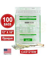 Tamper Evident Deposit Bags, 12" x 16" White, Serialized Numbering, Barcode, Press & Seal Void Closure Tape (100 Bags)