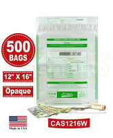 Tamper Evident Deposit Bags, 12" x 16" White, Serialized Numbering, Barcode, Press & Seal Void Closure Tape (500 Bags)