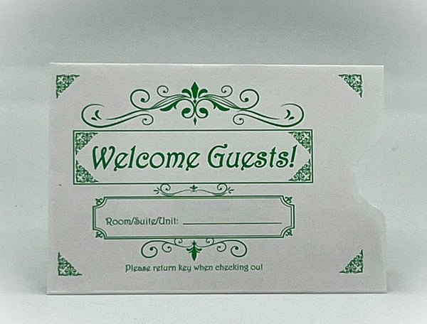 Hotel/ Motel "Welcome Guest" Keycard Sleeve, 2 3/8" X 3 1/2", Printed in Green, Premium 24lb. Paper, 500/Box (KCC292G) - Select Office Supplies