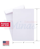 Minas Envelope 6" x 9" Catalog (Open End) Envelopes, Premium 24lb. White, Gum Flap, 100/Box - Select Office Supplies