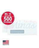 Minas Envelope No. 10 Business Envelope, Left Window, Laser/Inkjet Compatible, 4 1/8 X 9 1/2, Security Tinted, 24lb White, 500/Box - Select Office Supplies