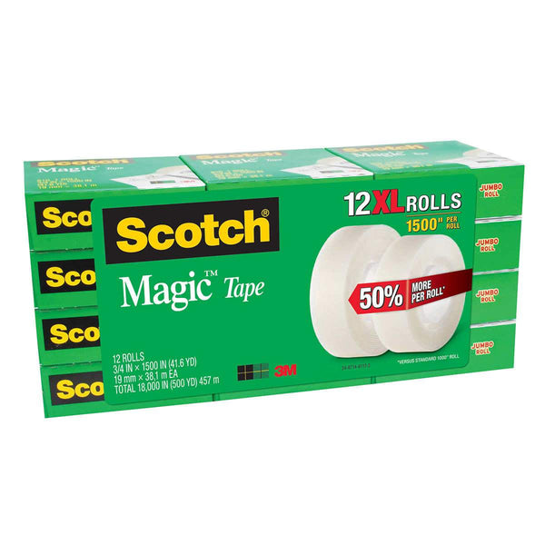 Scotch Magic Tape - 12 XL Rolls - 3/4 IN X 1500 IN - Select Office Supplies